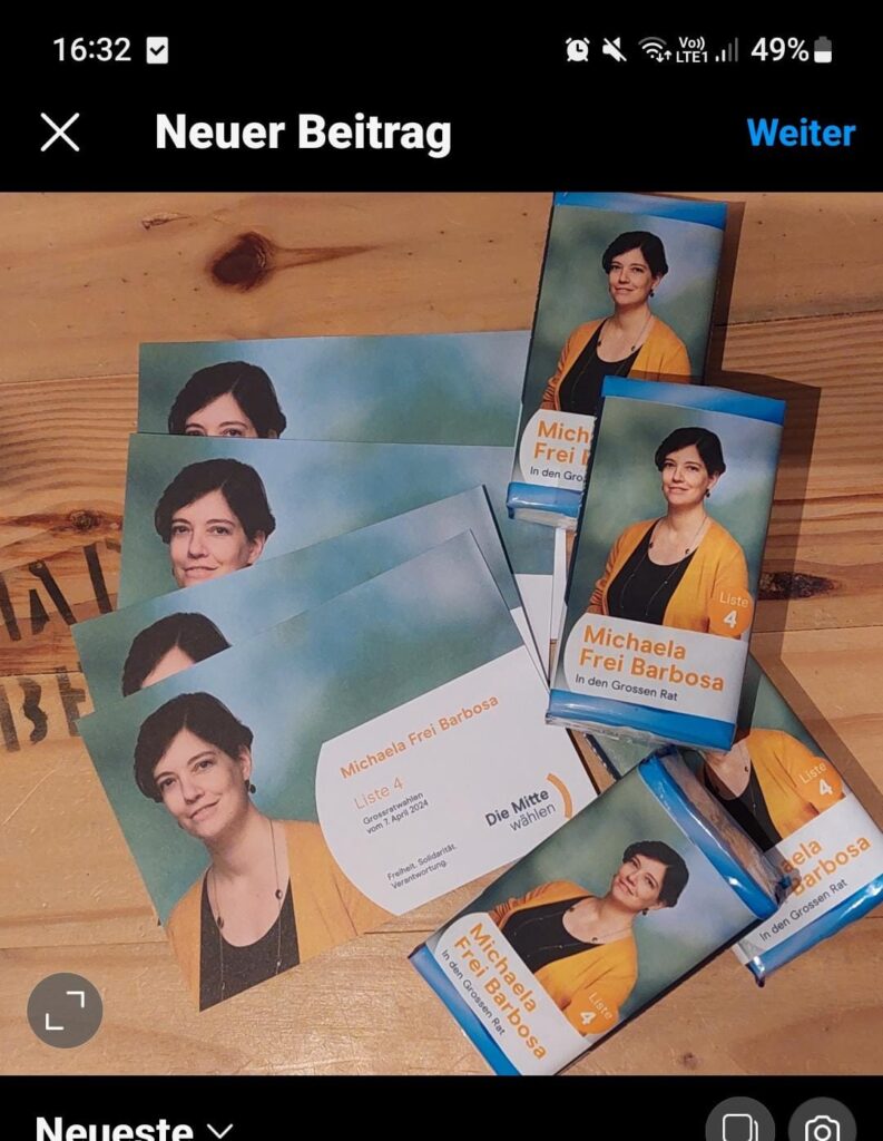 Foto von politischen Wahlkampfgeschenken mit dem Foto von Michaela Frei Barbosa